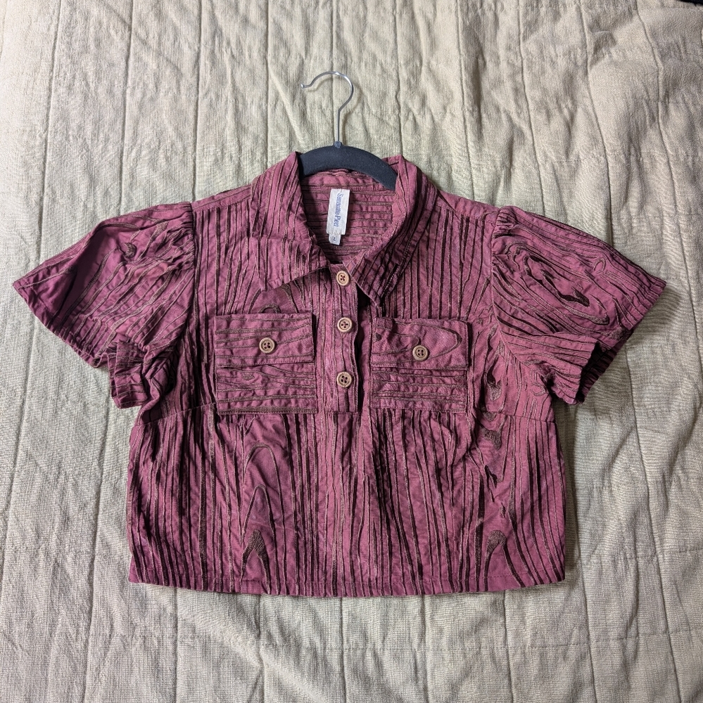 Samantha Pleet Wood Collection Cropped Button Up Shirt
